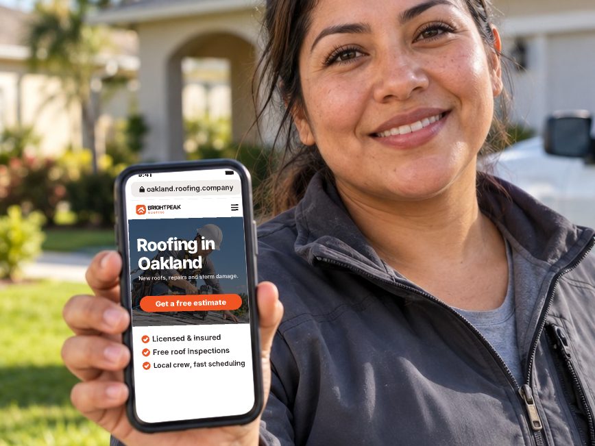 oakland.roofing.company open in a phone browser